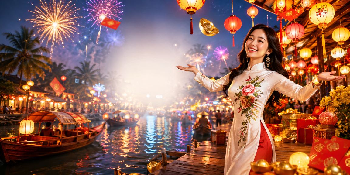 Chợ đêm miền Tây và phong bao đỏ gợi không khí trò chơi theo mùa
